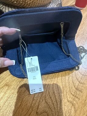 Navy Chain-Handle Shoulder Bag